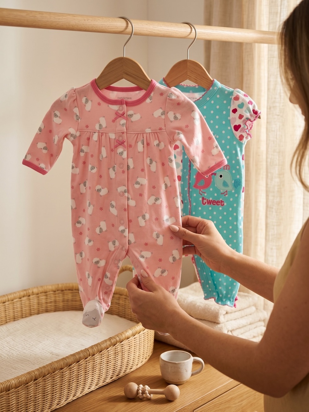 Child Of Mine Pink Footed One-Piece and Blue Hearted Print Onesie Set of Two